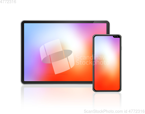 Image of Tablet and mobile phone set mockup isolated on white. 3D render