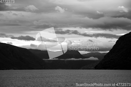 Image of Lustrafjorden in Black and White, Sogn og Fjordane, Norway