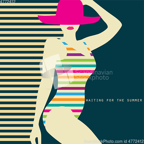 Image of stylized woman in swimsuit waiting for the summer