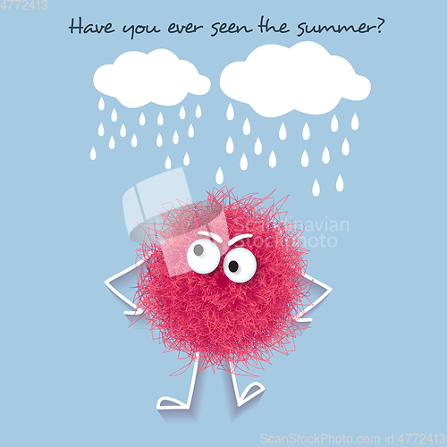 Image of Funny  summer banner with fluffy pink creature 