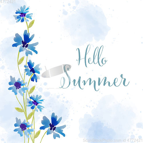 Image of Hello summer. Watercolor banner with flowers