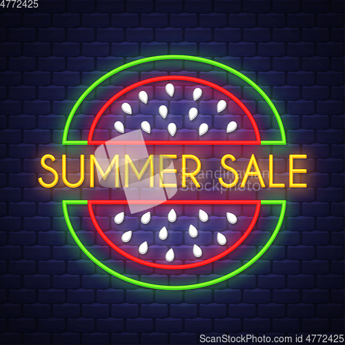 Image of Summer sale banner. Neon sign lettering