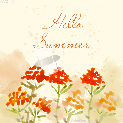 Image of Hello summer. Watercolor banner with flowers