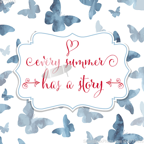 Image of  Every summer has a story. Watercolor banner with butterflies