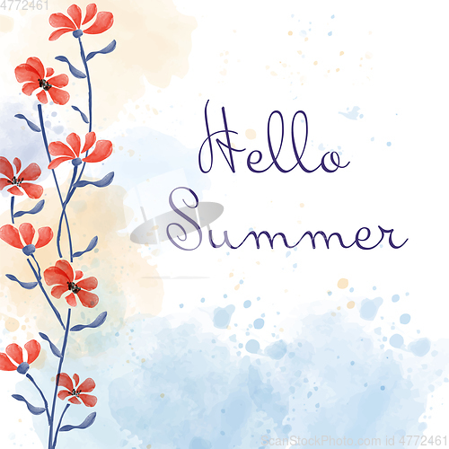 Image of Hello summer. Watercolor banner with flowers