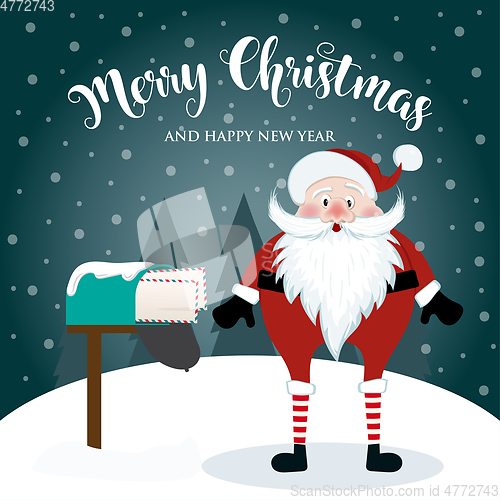 Image of Christmas card with cute Santa. Flat design. Vector