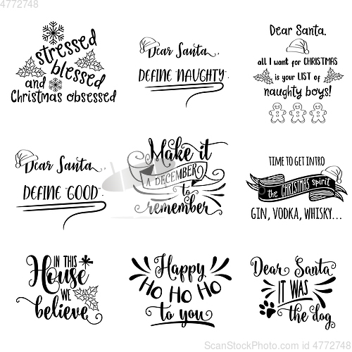 Image of Christmas quotes collection isolated on white. Vector