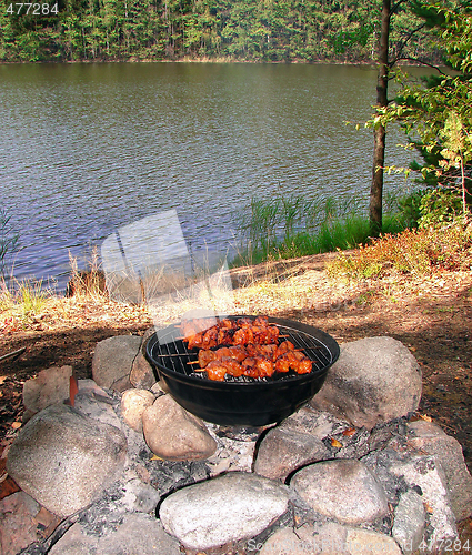 Image of Grill on shore of lake