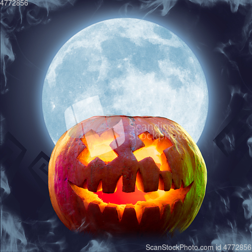 Image of Scary pumpkin on bright background, the night of fear