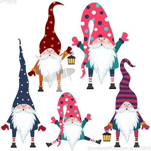 Image of Beautiful flat design gnomes collection. Isolated items. Vector