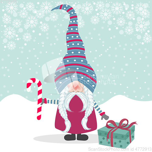 Image of Beautiful Christmas flat design with gnome. Christmas poster. Ve