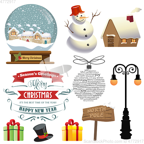 Image of Cute hand drawn, Christmas items collection isolated on white