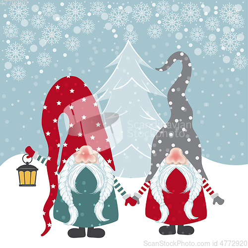 Image of Beautiful flat design Christmas card with happy gnomes. Christma