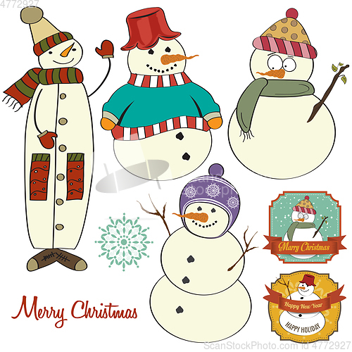 Image of Cute hand draw snowmen collection isolated on white background.