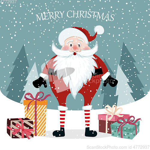 Image of Beautiful flat design Christmas card with Santa. Christmas poste