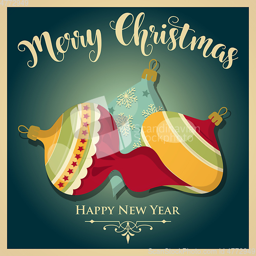 Image of Vintage  Christmas card with Christmas balls and message. Christ