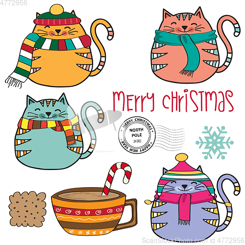 Image of Cute cozy cats collection  and other Christmas elements