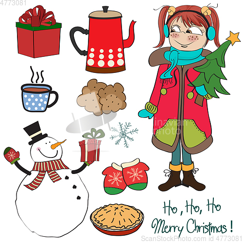 Image of Hand drawn Christmas items collection isolated on white