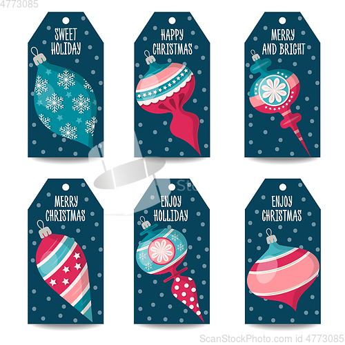 Image of Christmas labels collection with Christmas balls, isolated items