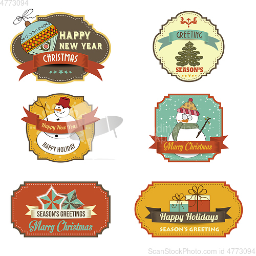 Image of Cute Christmas labels collection isolated on white background