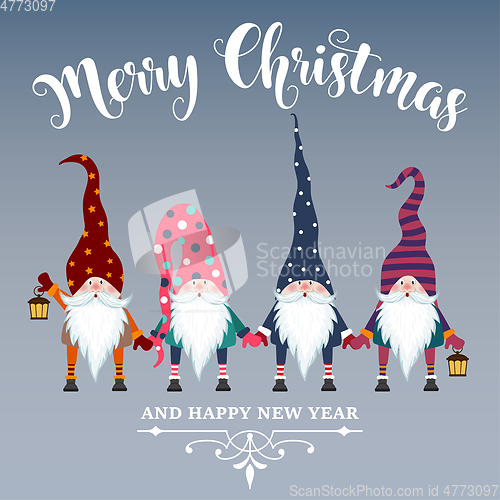 Image of Beautiful flat design Christmas card with gnomes. Christmas post