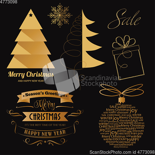 Image of Festive golden Christmas items collection for Christmas sale