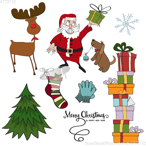 Image of Cute hand drawn, Christmas items collection isolated on white