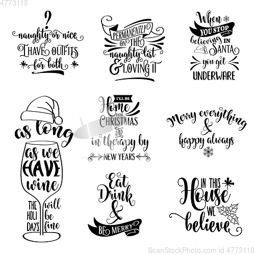 Image of Cute Christmas quotes collection isolated on white. Vector