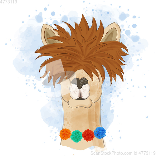 Image of Watercolor funny llama head