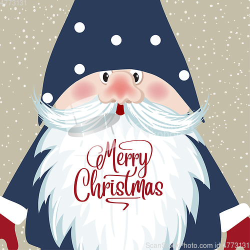 Image of Christmas Card with gnome face. Retro style Christmas poster.