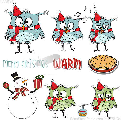 Image of Funny Christmas birds collection and other Christmas items