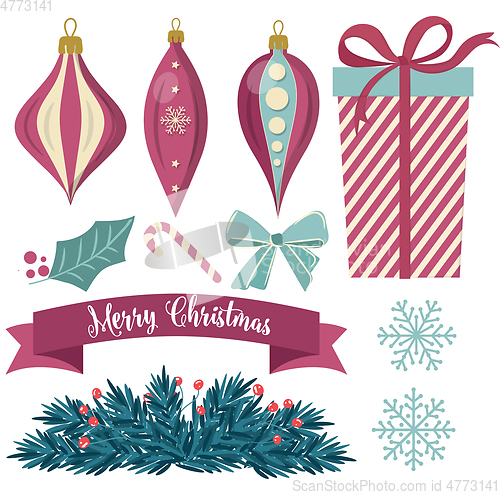 Image of beautiful Christmas decoration collection isolated on white