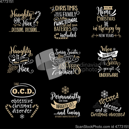 Image of Christmas quotes collection isolated on black. Vector