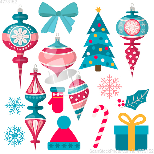 Image of beautiful Christmas decoration collection isolated on white