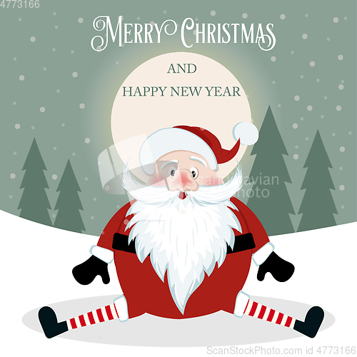 Image of Funny Christmas card with Santa. Flat design. Vector