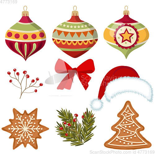 Image of beautiful Christmas decoration collection isolated on white