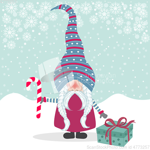 Image of Beautiful Christmas flat design with gnome. Christmas poster. Ve