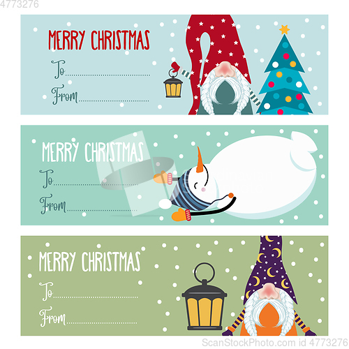 Image of Cute flat design Christmas labels collection with snowmen and gn