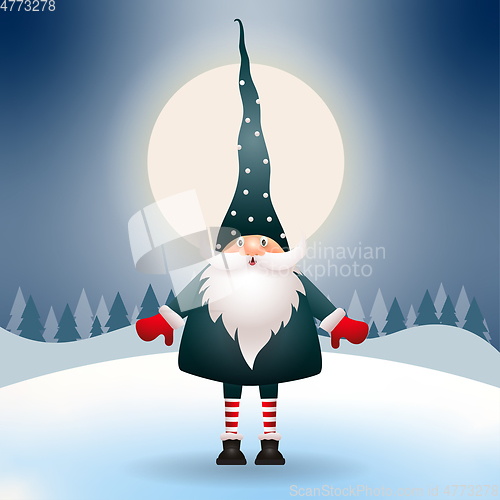 Image of Cute gnome in the Christmas night. Christmas scene. Vector