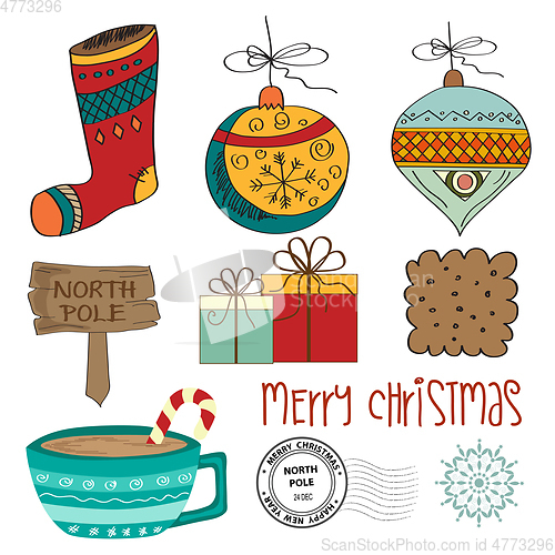 Image of Hand draw Christmas items collection isolated on white backgroun