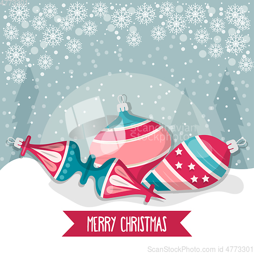 Image of Christmas card with  balls. Christmas background. Flat design. V