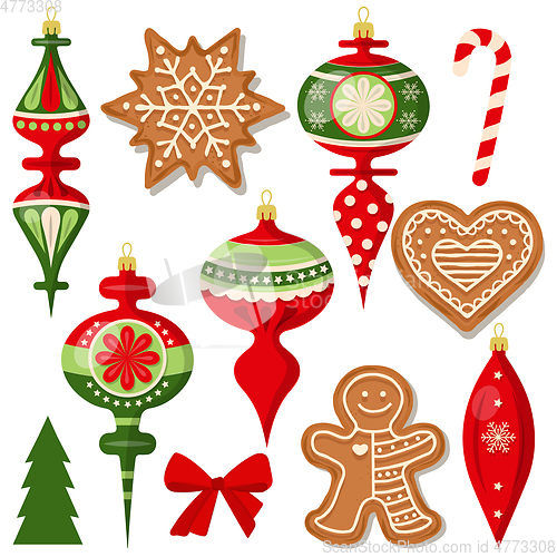 Image of beautiful Christmas decoration collection isolated on white