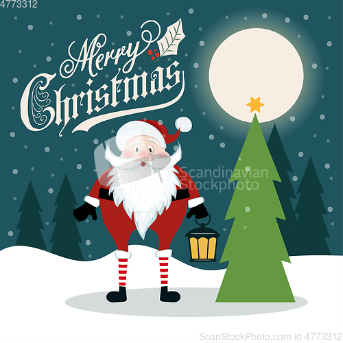 Image of Beautiful flat design retro Christmas card with Santa and Christ