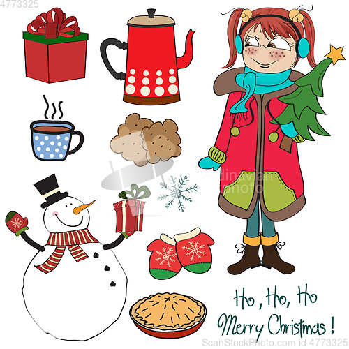 Image of Hand drawn Christmas items collection isolated on white