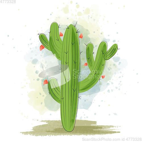 Image of Watercolor cactus blooming