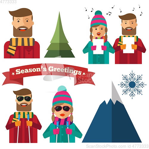 Image of Cute Christmas items collection in hipster style. Vector