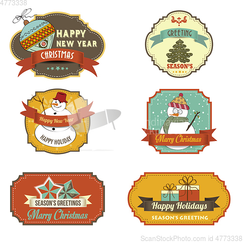 Image of Cute Christmas labels collection isolated on white background