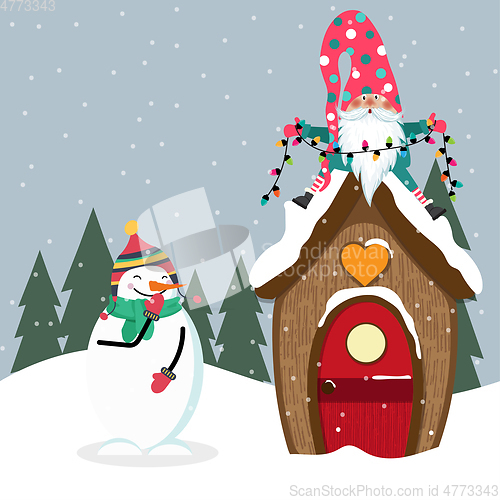 Image of Funny Christmas card with gome and snowman