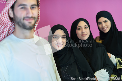 Image of Portrait of young muslim people in traditional clothes