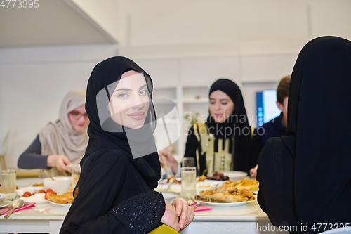 Image of Muslim family having iftar together during Ramadan.